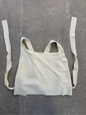 Cream Knit Square-Neck Tank Top with Tie Straps